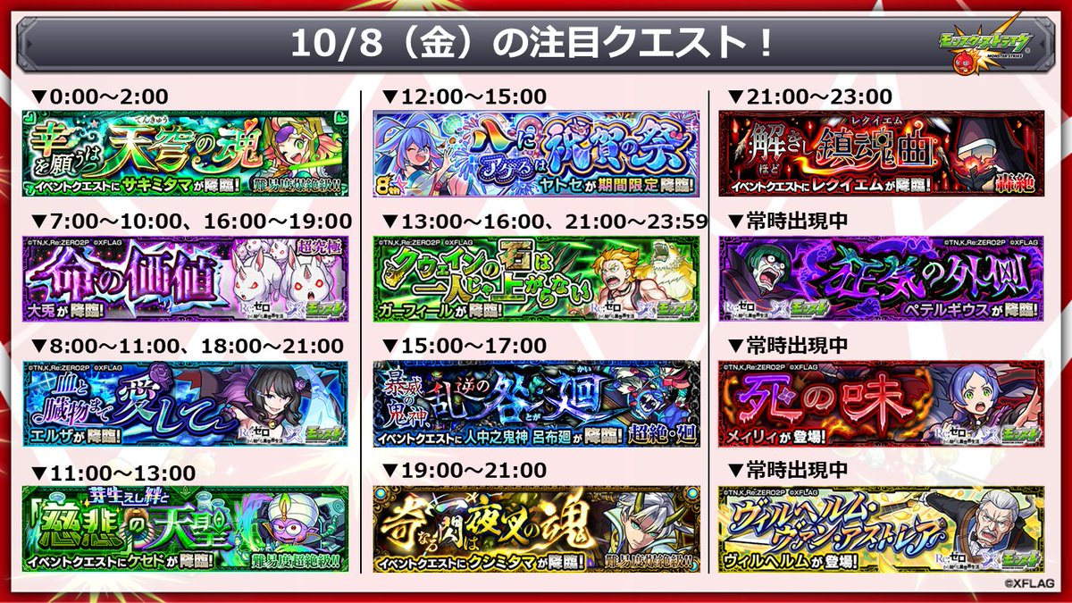 モンスターストライク 明日 10 8 の注目クエスト リゼロ モンスト ゼロから始める神経 21 10 07 ゲームニュース速報gmchk