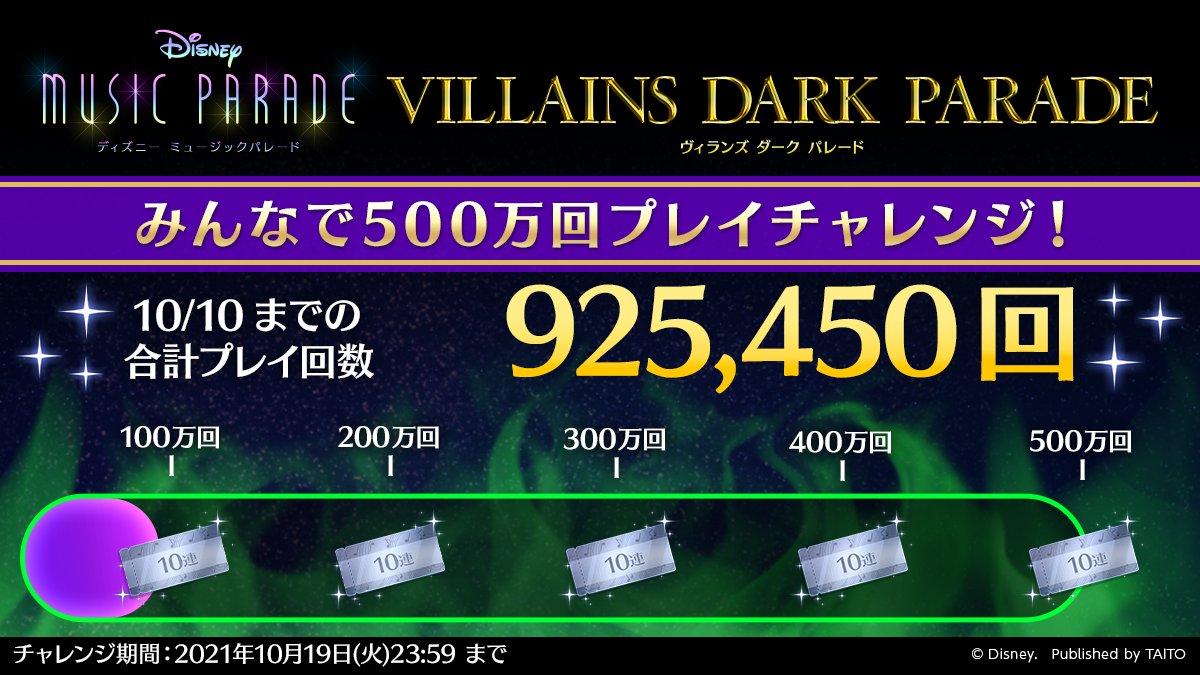 ディズニー ミュージックパレード みんなで500万回プレイチャレンジ 昨日 10 10 23 59までのプ 21 10 11 ゲームアプリ速報gmchk