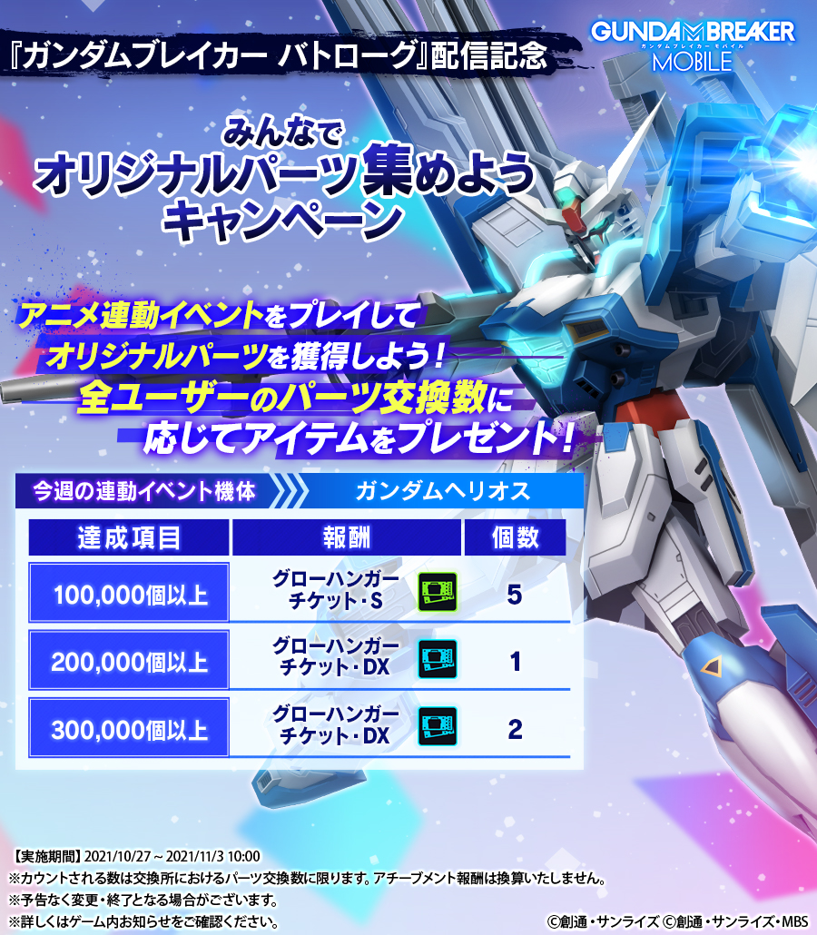 ガンブレ みんなでオリジナルパーツ集めようキャンペーン バトローグ配信開始連動イベント 21 10 27 ゲームアプリ速報gmchk