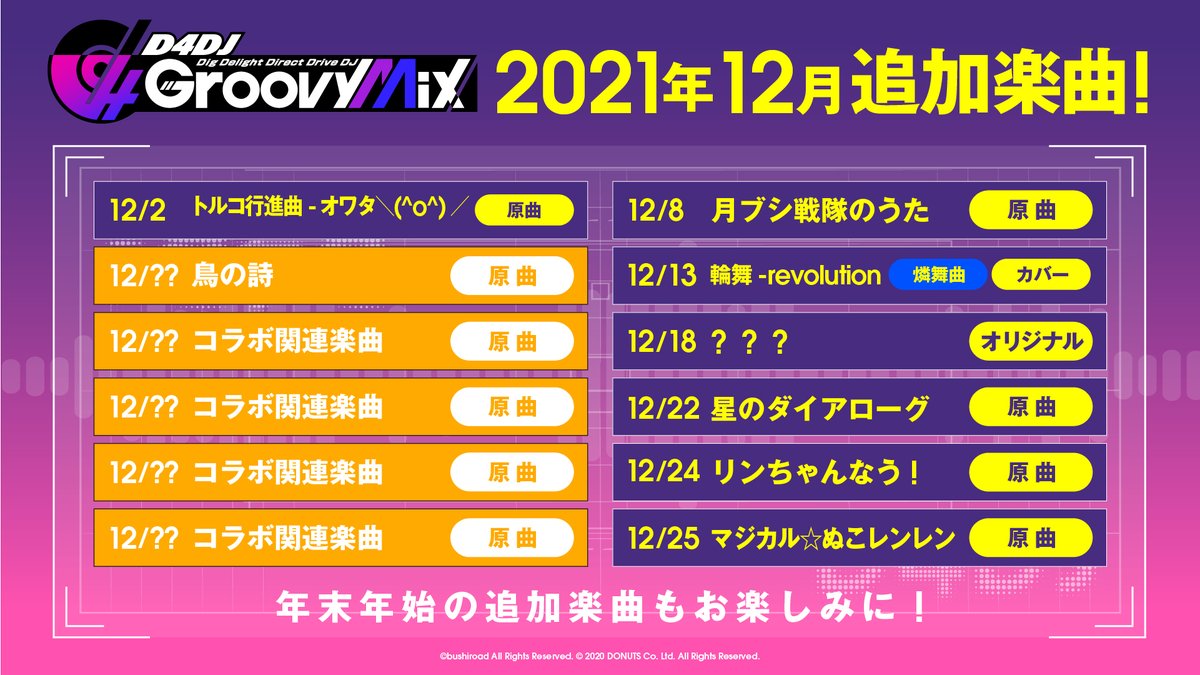 グルミク 12月実装曲追加発表 かぎなど コラボ関連楽曲をはじめカバー楽曲や原曲実装が盛り 21 11 26 ゲーム速報gmchk