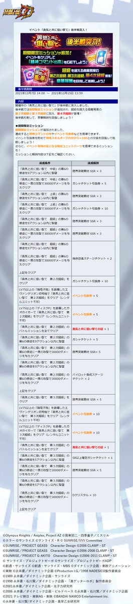 スパロボdd イベント後半戦突入 開催中のイベント 勇気と共に狙い撃て が後半戦に突入しま 21 11 07 ゲームニュース速報gmchk