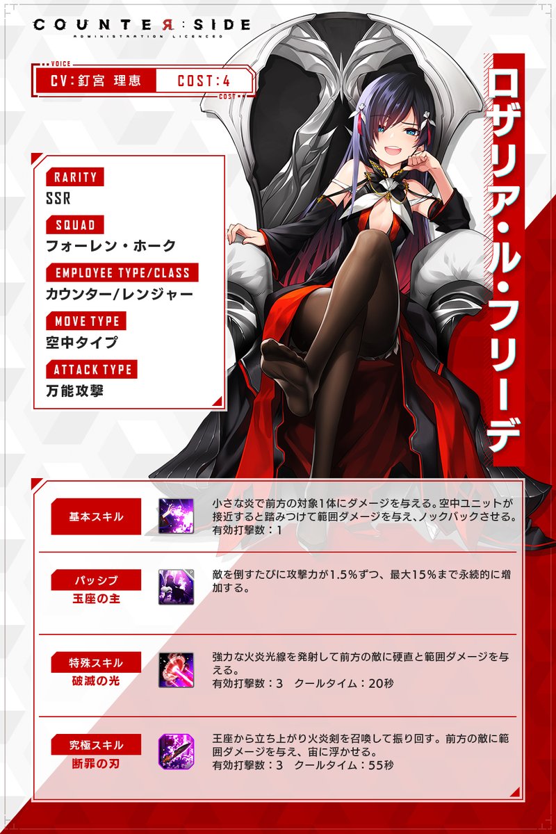 カウンターサイド スペック紹介 ロザリア ル フリーデ Cv 釘宮理恵 スキルやその他の詳細情 22 01 08 ゲームニュース速報gmchk