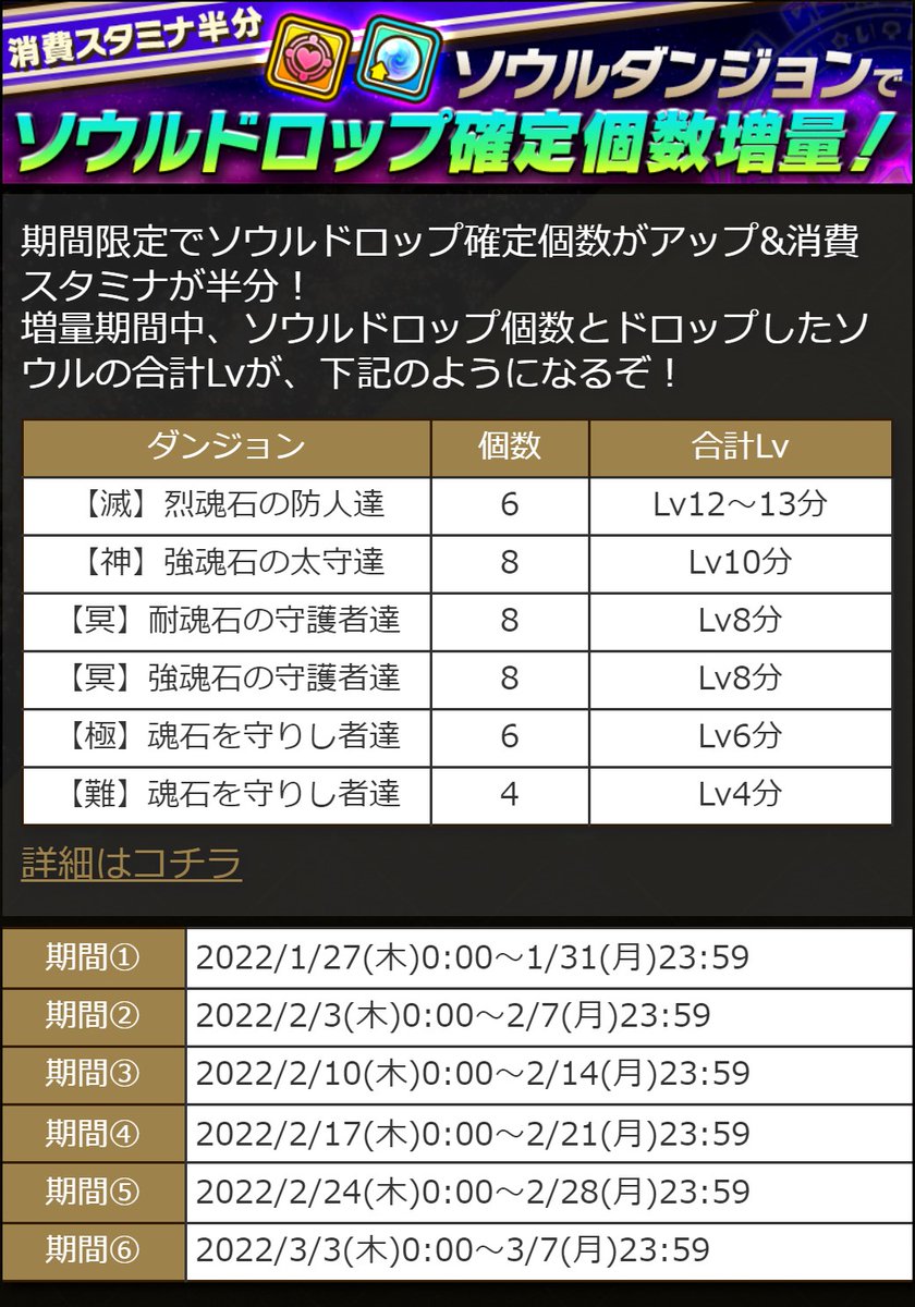 サモンズボード ソウルダンジョン ではスタミナ半分に加えソウルドロップの確定個数が増量中 滅級 22 01 27 ゲーム速報gmchk