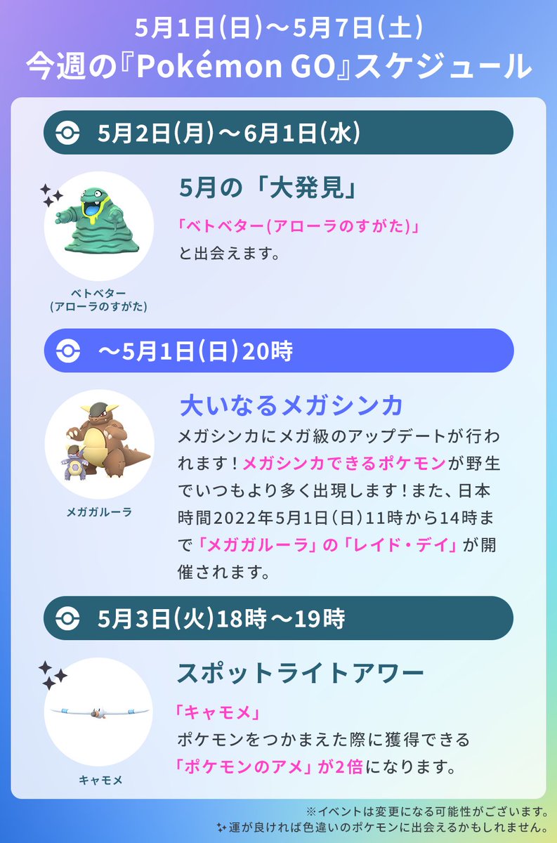 ポケモンgo 今週のスケジュール5月3日 火 から メガラティアス と メガラ 22 05 01 ゲーム速報gmchk